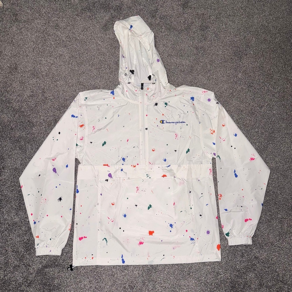 Champion‎ Women's White Splash Tie-Dye Paint Splatter Pullover Windbreaker - XS